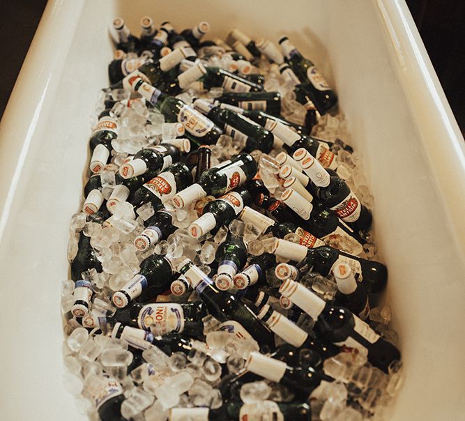 Roll Top Booze Bath Filled with Bottles of Beer