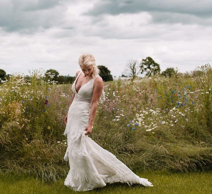 Bride in Watters wedding dress