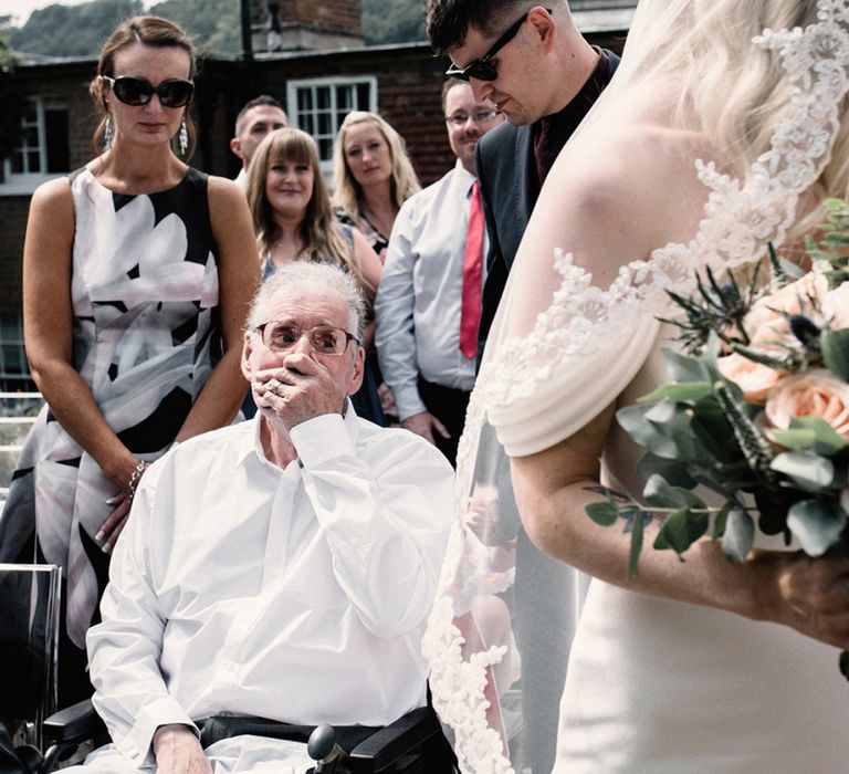 Emotional Father of the Bride as His Daughter Arrives at the Ceremony Altar