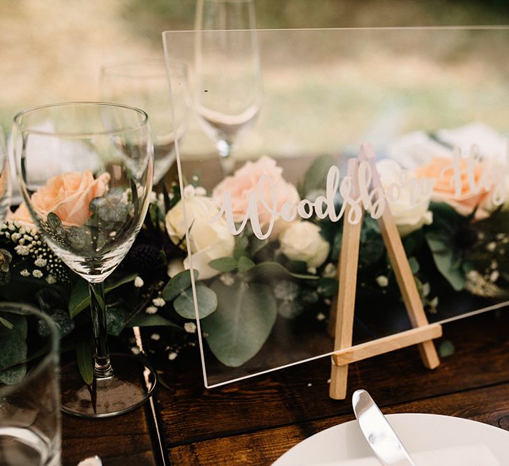 Perspex Sign Wedding Table Decor with Floral Table Runner