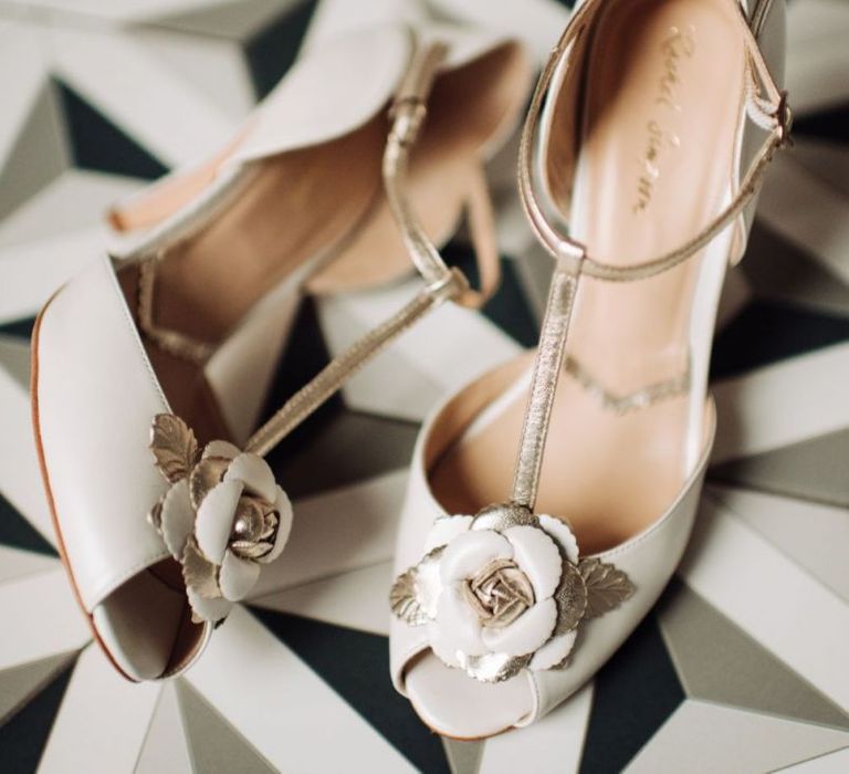 Rachel Simpson Open Toe Gold and Cream Bridal Shoes