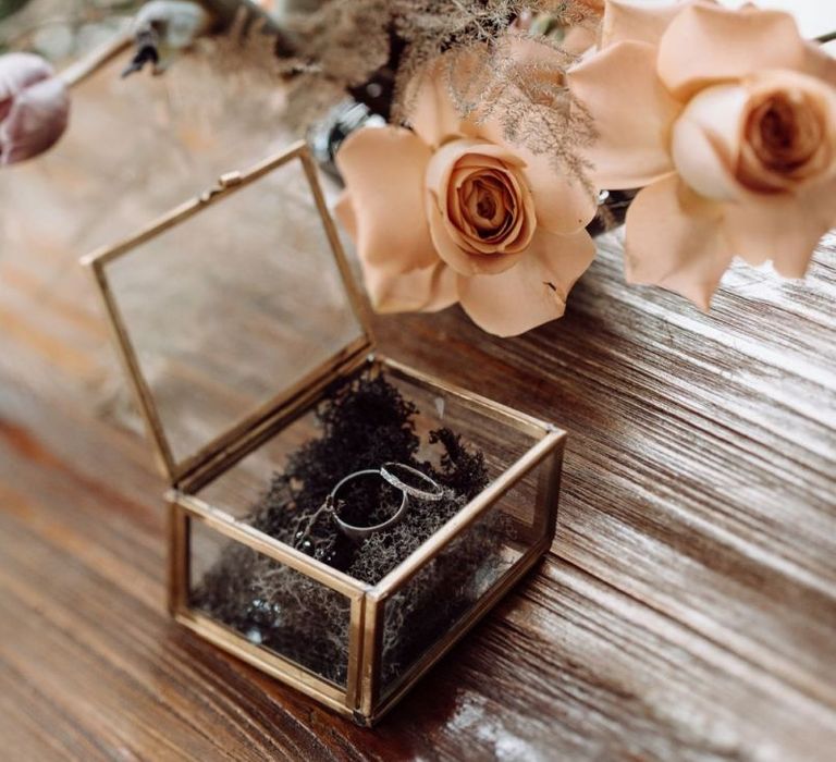 Glass Wedding Ring Box and Peach Wedding Flowers