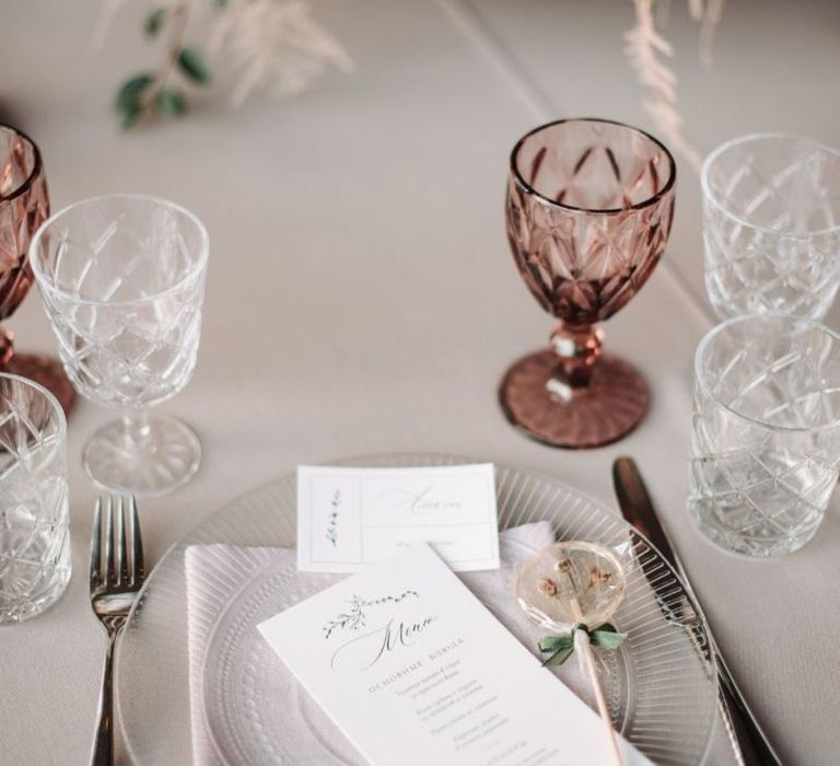 Clear Charger Plate and Coloured Goblet Elegant Place Setting