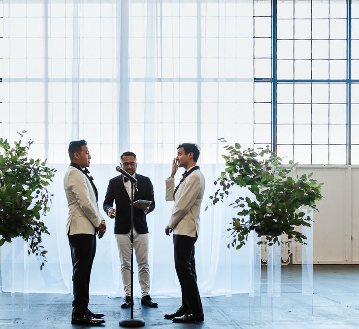 Airplane hangar, industrial wedding ceremony