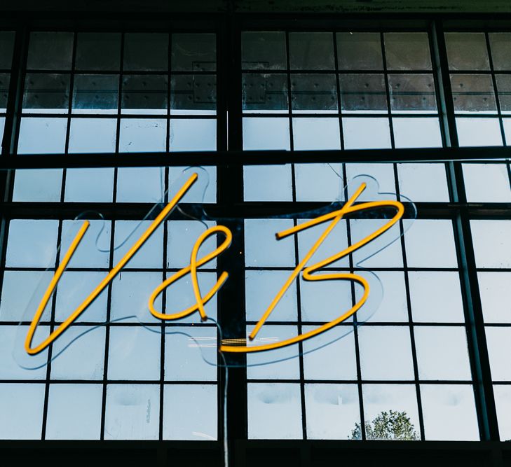 Personalised neon wedding sign for industrial wedding