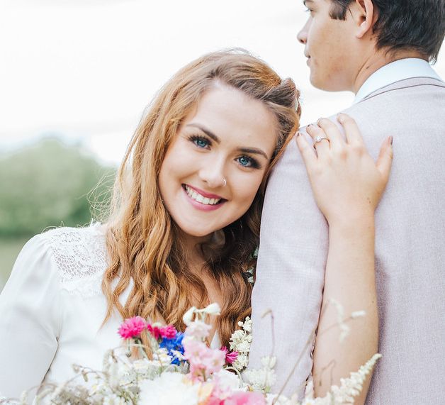 Beautiful bride with natural makeup up and wavy hair