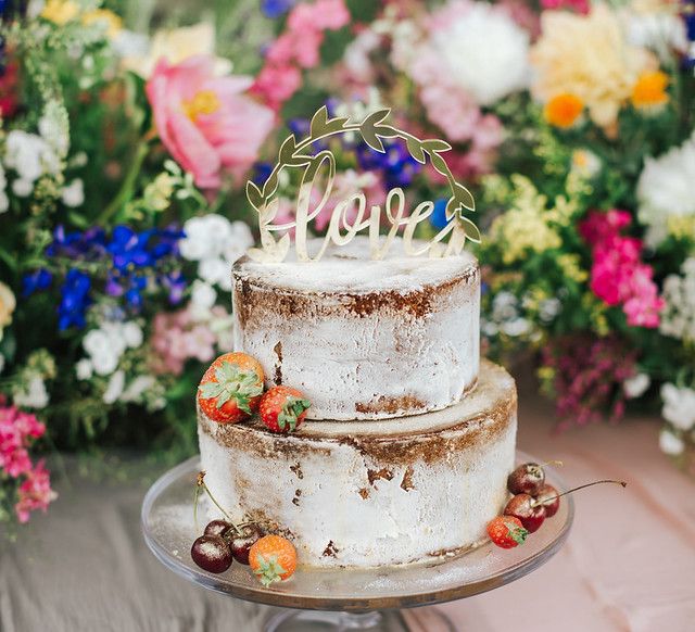 Semi naked wedding cake and laser cut cake topper - wedding ideas for summer