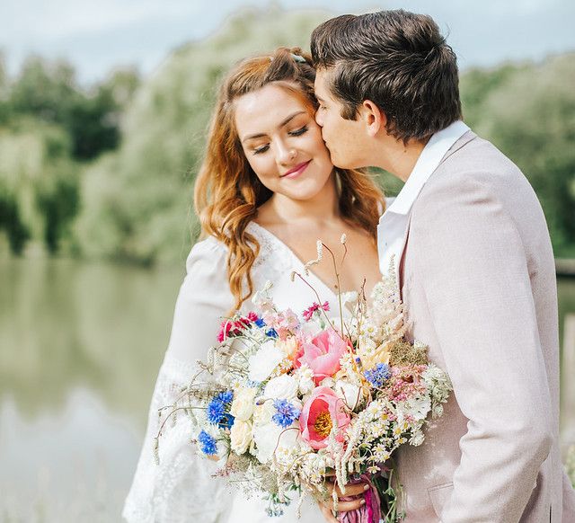 Intimate bride and groom wedding portrait