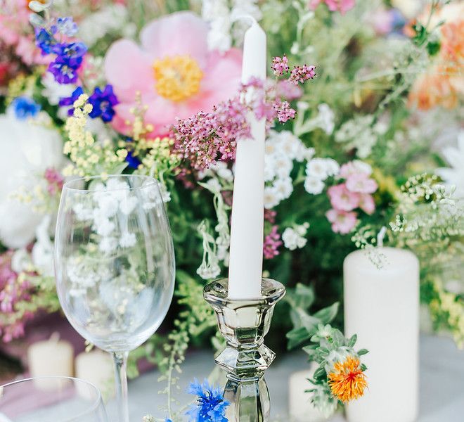 Silver candlestick wedding decor