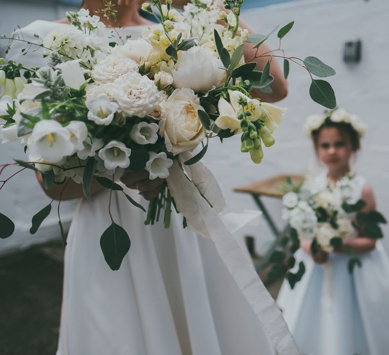 Flower Girl In White Dress With Flower Crown // Image By Ross Talling Photography