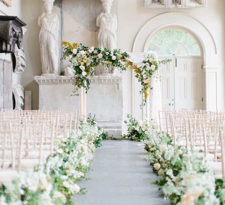 Wedding Aisle Flowers with Floral Arch Altar