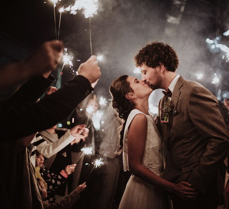 Bride and Groom Sparkler Moment