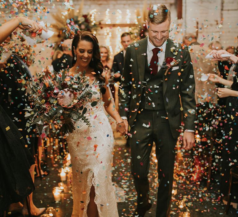 Bride and Groom Confetti Moment