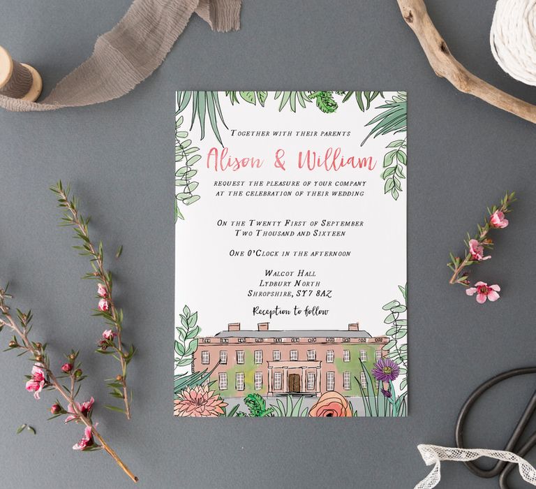 Illustrated Wedding Venue Invite From Emmy Designs