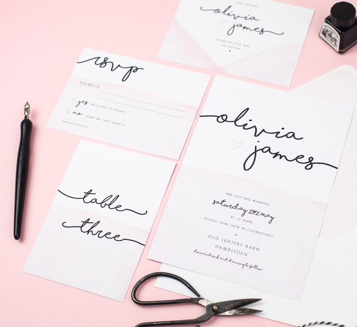 Contemporary Pink &amp; Black Wedding Stationery Suite By Rose And Beau