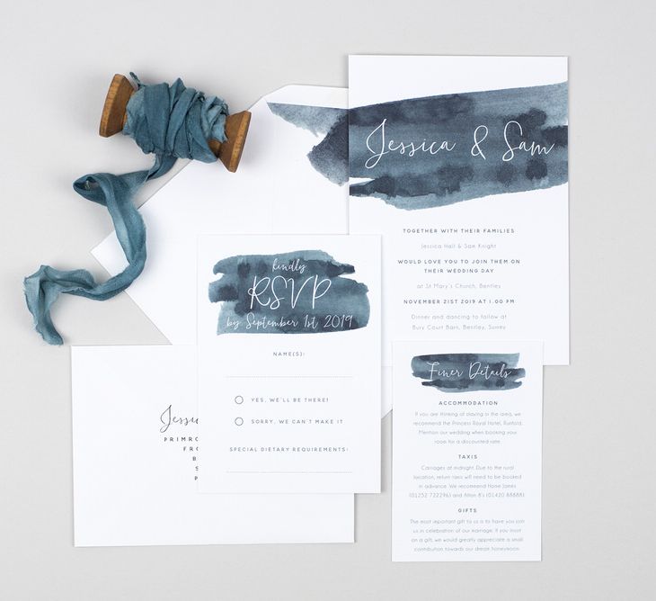 Grey Brush Stroke Wedding Stationery Suite From Pear Paper Co