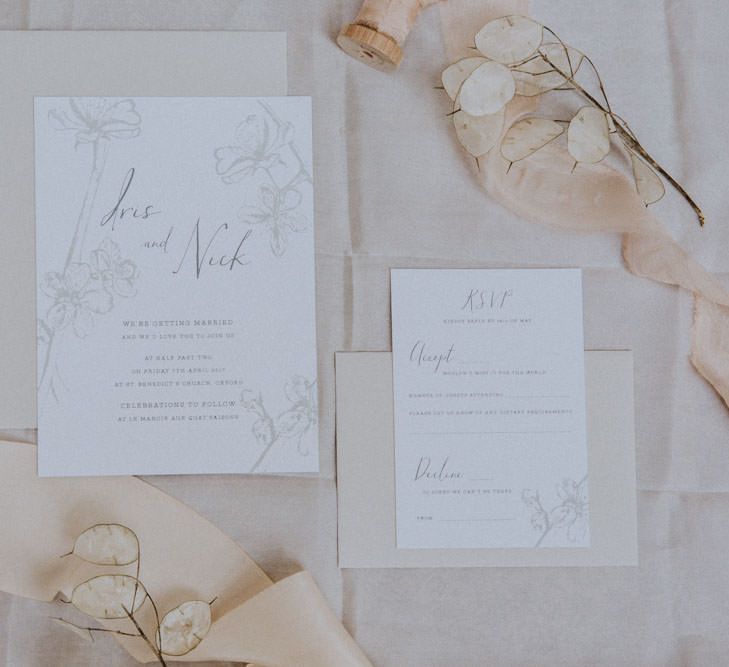 Elegant &amp; Neutral Toned Stationery Suite For Wedding From The Tiny Card Company