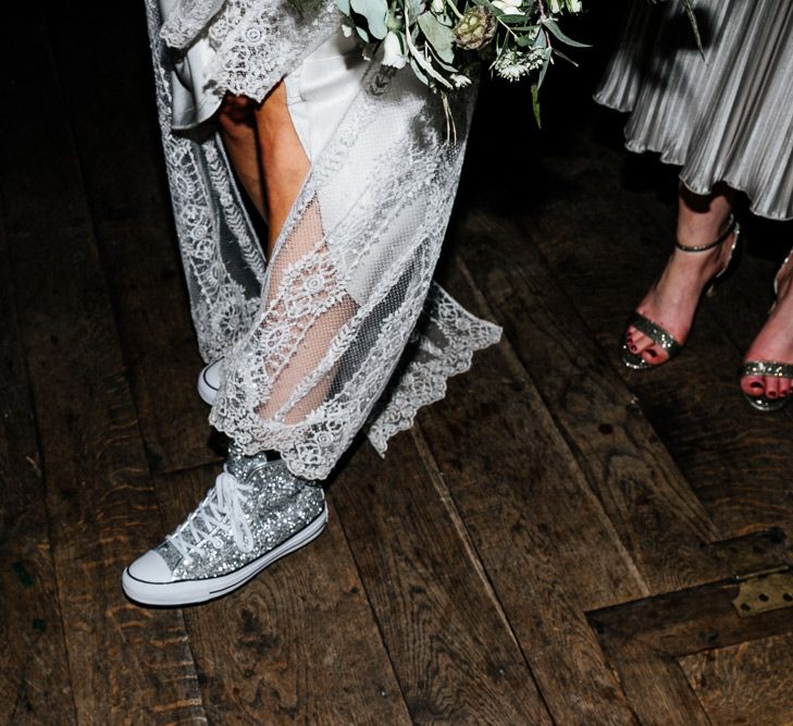 Jewel Encrusted Converse | Bride in Charlie Brear Delancey Gown &amp; Belt | Quirky Pub Wedding at The Bell in Ticehurst East Sussex | Epic Love Story Photography