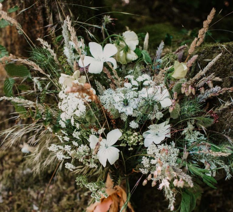 Wildflower wedding bouquet tied with ribbon