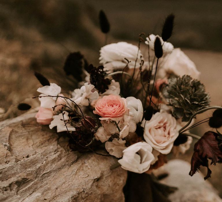 Deep Purple, Coral and Cream Floral Wedding Bouquet