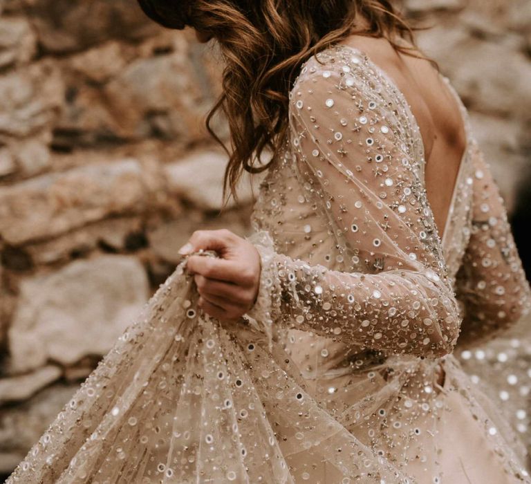 Bride in Chosen by One Day Nala Gold Sequin Wedding Dress