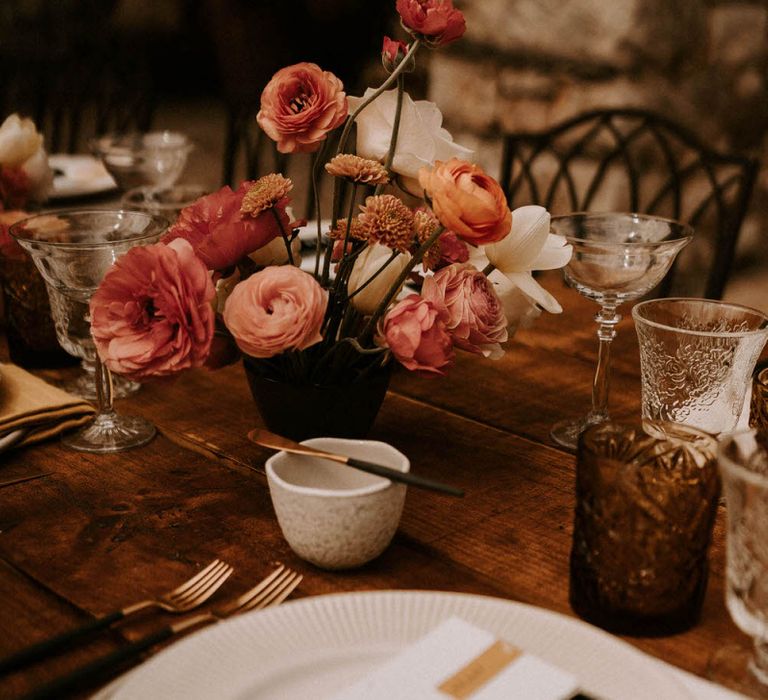 Coral Ranunculus Wedding Flower Centrepiece