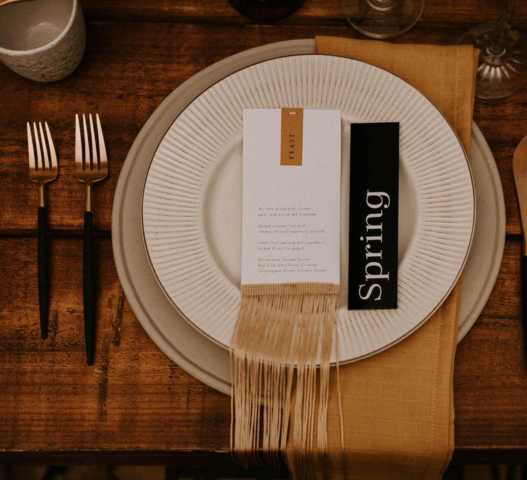 Elegant Gold, White and Black Place Setting