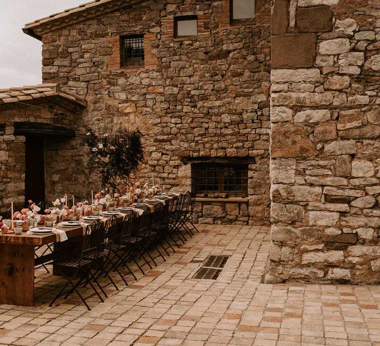 Outdoor Tablescape in Courtyard of This Must Be The Place Barcelona Wedding Venue