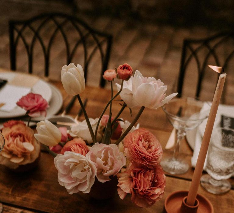 Pink and Coral Wedding Flower Centrepieces