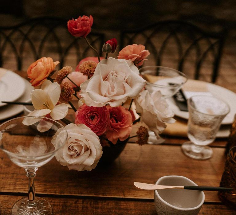 Blush Pink and Coral Wedding Flower Centrepieces