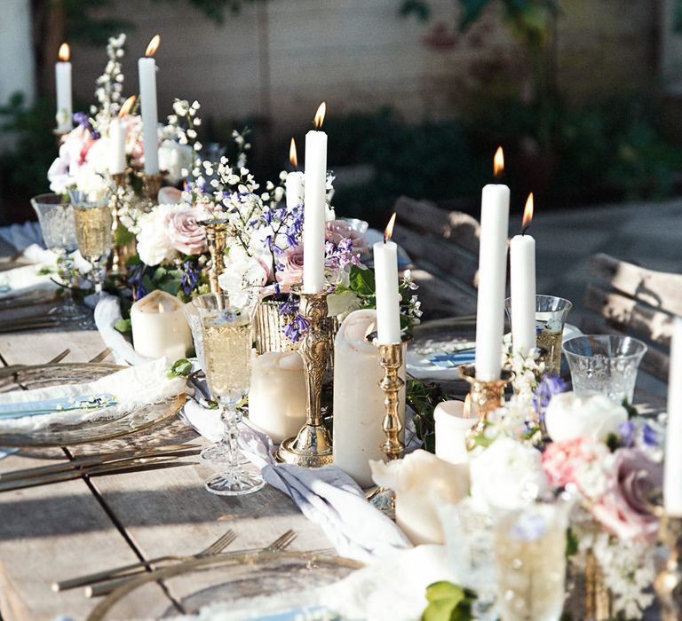 Cornflower Blue And Gold Wedding Decor // Winter Wedding Inspiration At Sennowe Park Norfolk With Cornflower Blue And Gold Details With Images From Salsabil Morrison Photography