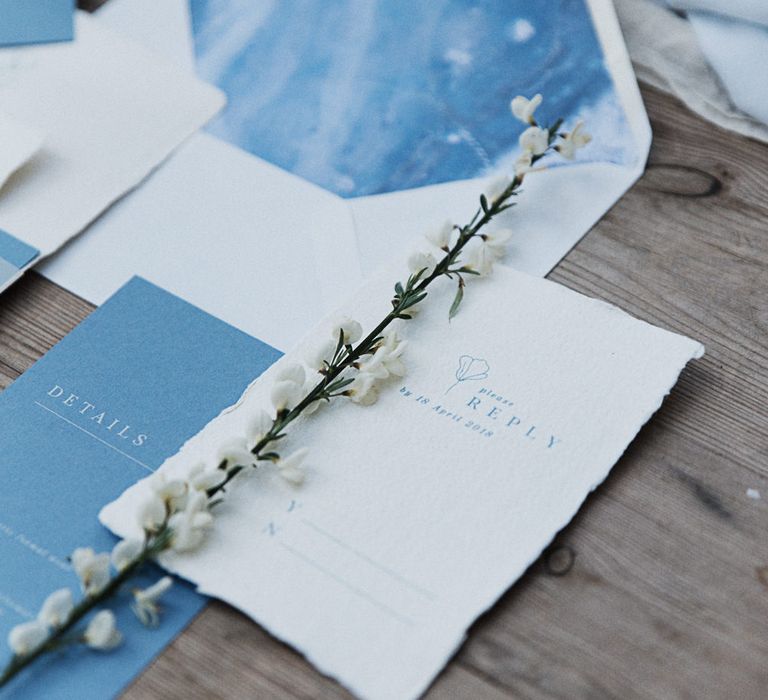 Blue Wedding Stationery Suite // Winter Wedding Inspiration At Sennowe Park Norfolk With Cornflower Blue And Gold Details With Images From Salsabil Morrison Photography