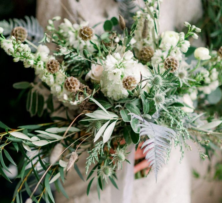 Foliage and White Flower Winter Wedding Bouquet