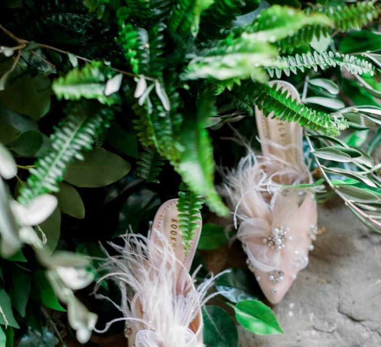 Bridal Shoes with Delicate Appliqué &amp; Feather Detail