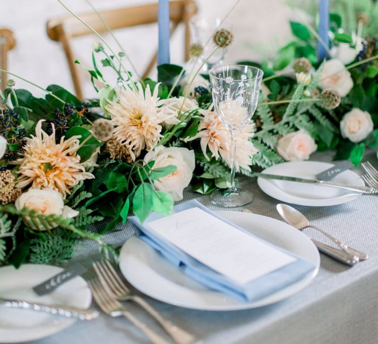 Winter wedding Table Flowers, Candles and Napkins