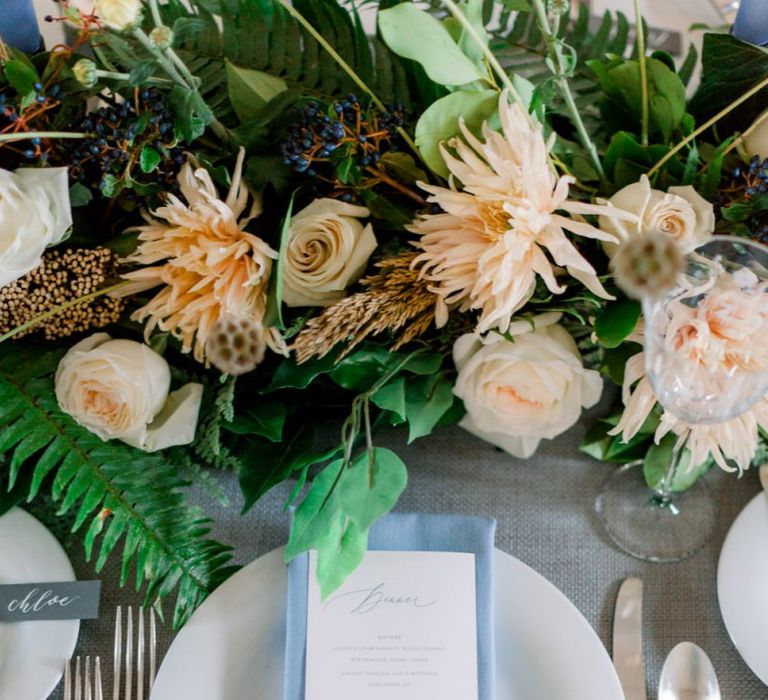 Place Setting with Pale Blue Napkin and Menu Card