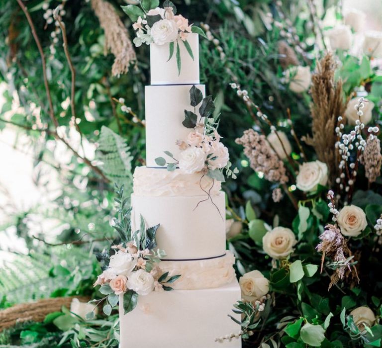 Elegant Wedding Cake Decorated with Winter Wedding Flowers