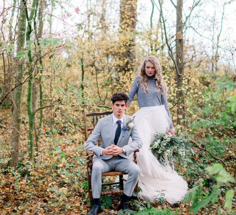 Bride and Groom Portrait in the Woods