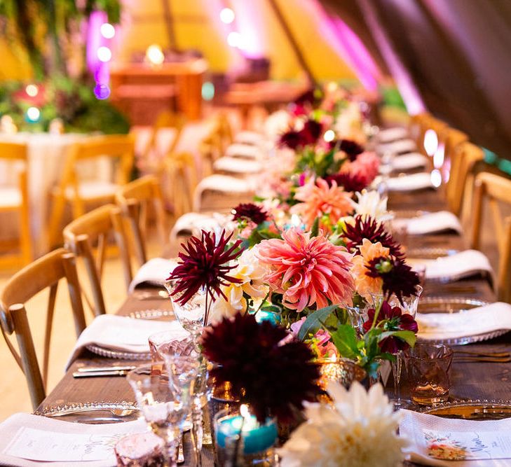 Colourful Dahlia Filled Winter Teepee Wedding