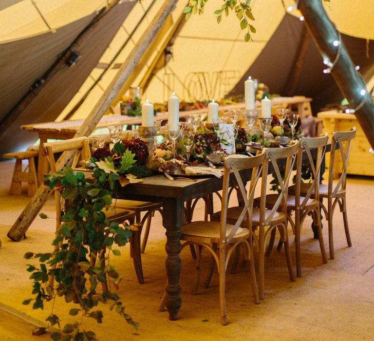 Winter PapaKata Teepee Wedding With Fairy Lights And Foliage Image By Melissa Beattie