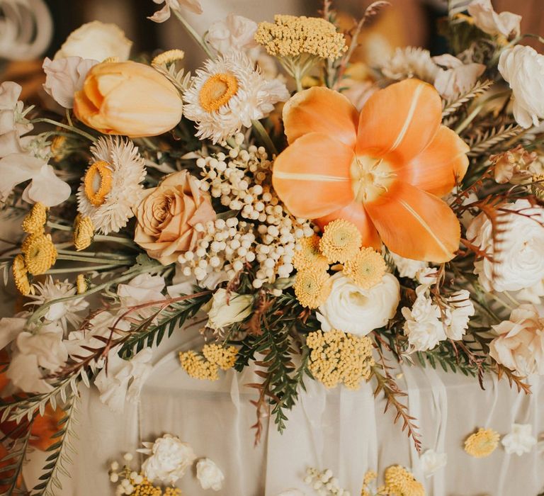 White, yellow and orange wedding bouquet for vegas elopement