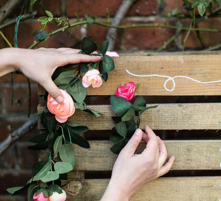 Wooden Pallet Wedding Sign with Spring and Summer Flowers and White Calligraphy | Backyard Wedding Decor | Barn Wedding Decor | Garden Wedding Decor