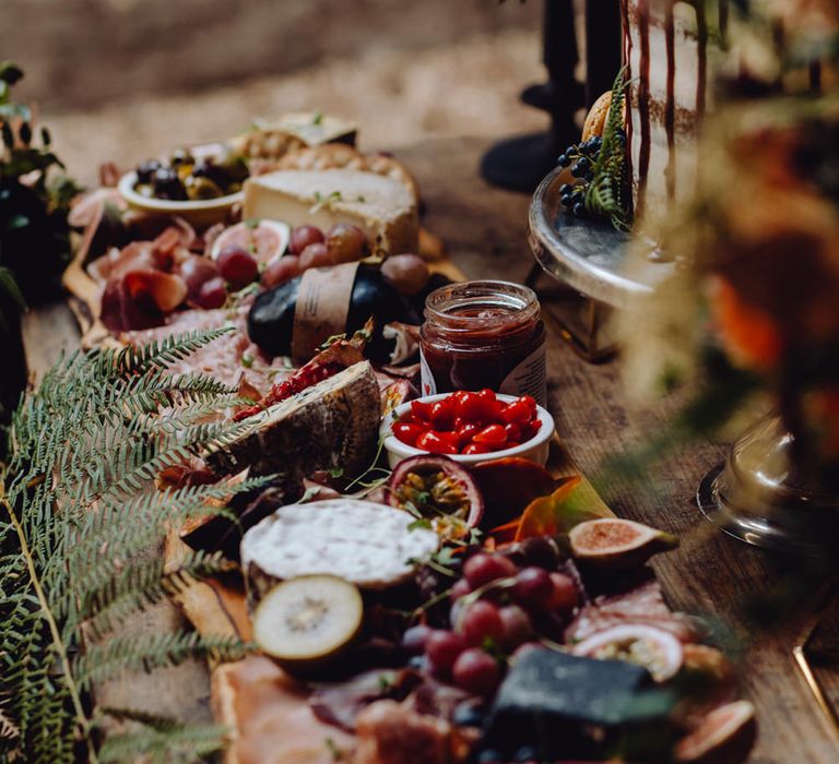 Grazing Board Wedding Food Semi Naked Cake With Drip Icing For Autumnal Wedding Reception At Patrick's Barn With Images By Brigitte &amp; Thierry Photography