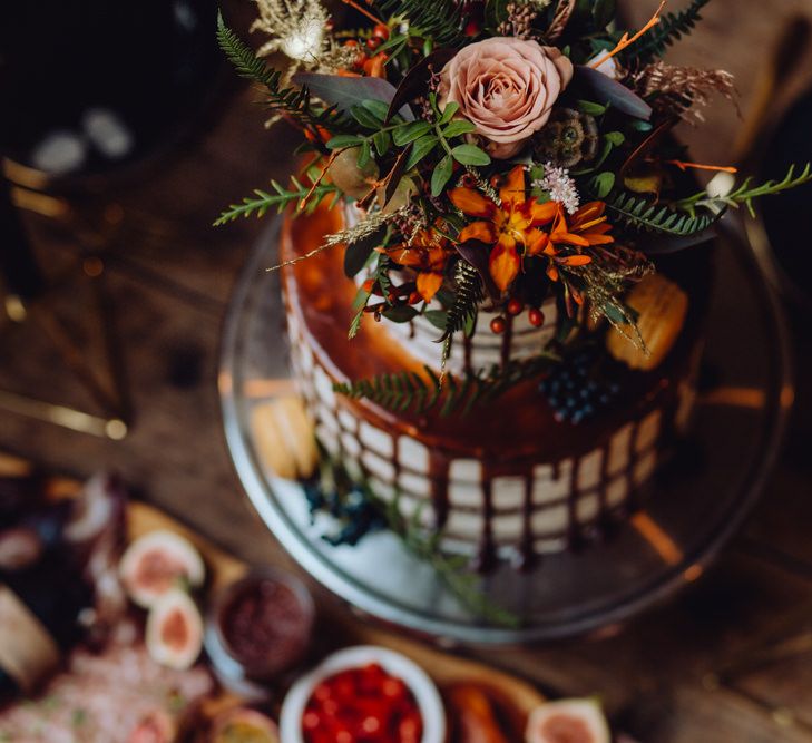 Grazing Board Wedding Food Semi Naked Cake With Drip Icing For Autumnal Wedding Reception At Patrick's Barn With Images By Brigitte &amp; Thierry Photography