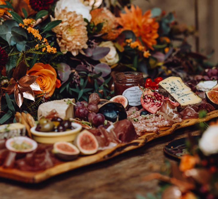 Grazing Board Wedding Food Semi Naked Cake With Drip Icing For Autumnal Wedding Reception At Patrick's Barn With Images By Brigitte &amp; Thierry Photography