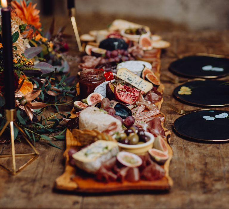 Grazing Board Wedding Food Semi Naked Cake With Drip Icing For Autumnal Wedding Reception At Patrick's Barn With Images By Brigitte &amp; Thierry Photography