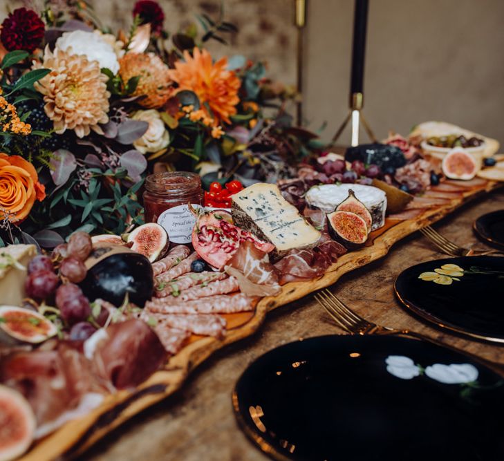 Grazing Board Wedding Food Semi Naked Cake With Drip Icing For Autumnal Wedding Reception At Patrick's Barn With Images By Brigitte &amp; Thierry Photography