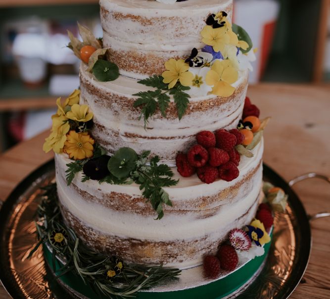 Semi Naked Wedding Cake // Woodland Wedding With A Botanical Greenhouse Reception // Image By Enchanted Brides Photography