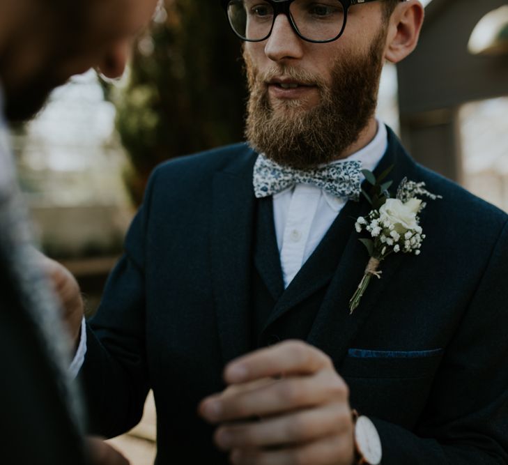 Groom In Blue Floral Bowtie // Image By Enchanted Brides Photography