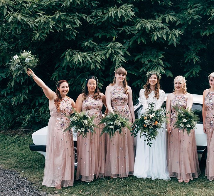 Bridesmaids In Pink Floral Dresses //  Images By Dale Weeks Photography